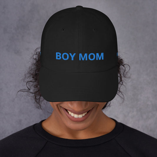 Boy Mom Hat (baby blue lettering)